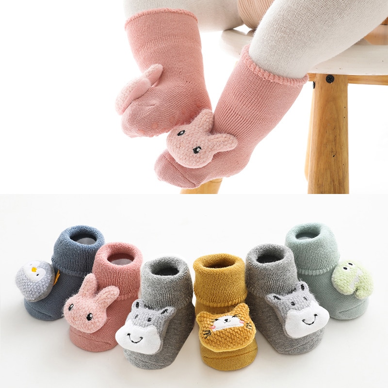 Calcetines de dibujos animados para bebé, niño y niña, oso de conejo, antideslizantes, suaves y cálidos, para invierno y otoño, para interiores, de 1 a 3 años