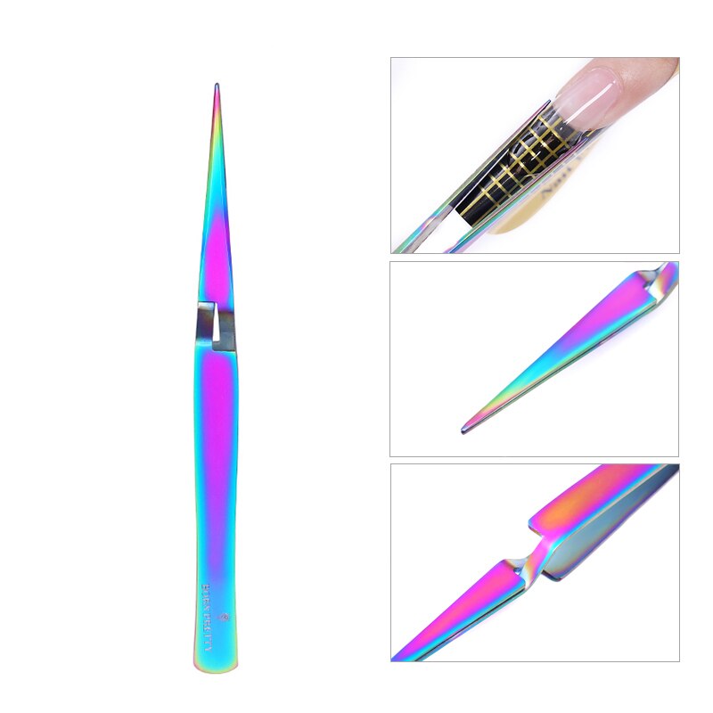 Geboren Pretty Kleurrijke Dual-Ended Nail Extension Maker Nail Art Tool Multi Functie Mix Spatel Lepel Stok Mengen Kleur nemen: Reverse Tweezer 01