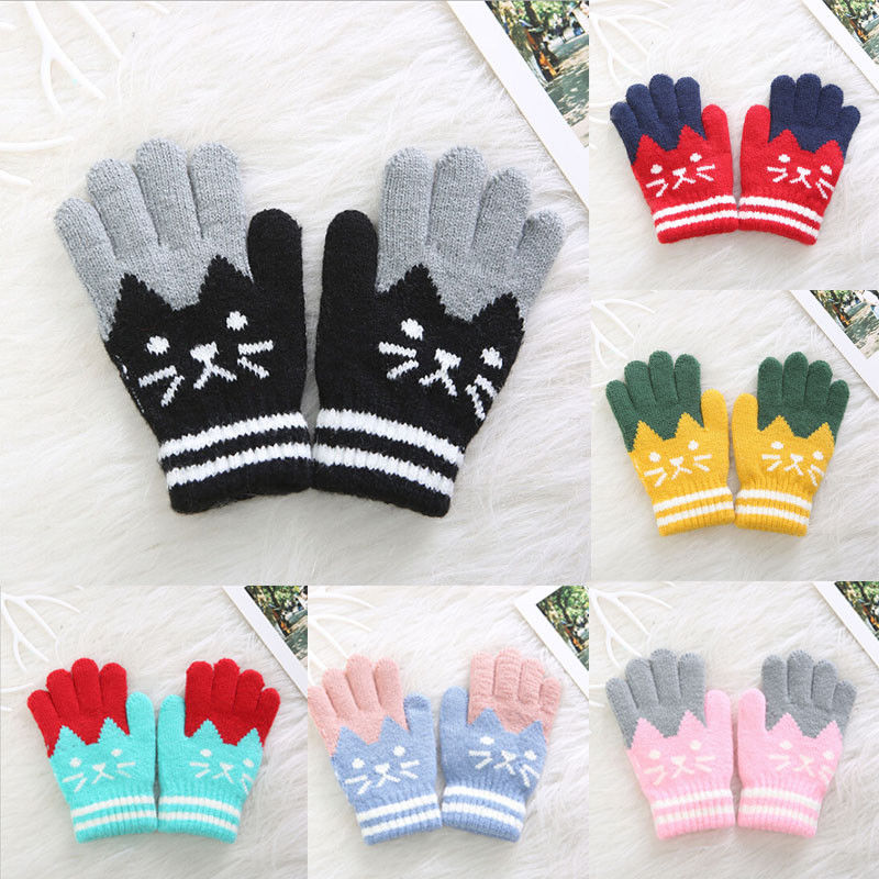 1 Pairs Cute Kids Boy Girl Winter Imitation Cashmere Gloves Warm Cartoon Cat Thick Golves 4-8years
