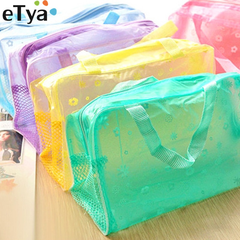 eTya Makeup Bag PVC Floral Transparent Cosmetic Bag Toiletry Wash Make Up Bag Pouch Travel Necessarie Organizer Bag