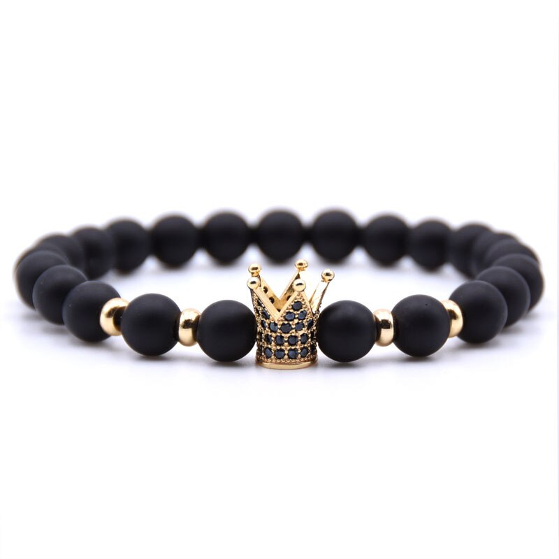 HYHONEY Jewelry Natural Stone beads Bracelet for women Micro Pave Zirconia CZ Crown Charms Bracelet men