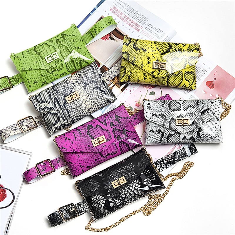 Fluorescerende heuptasjes voor dames met slangenhuid, pvc heuptasjes, crossbody tas voor dames en meisjes
