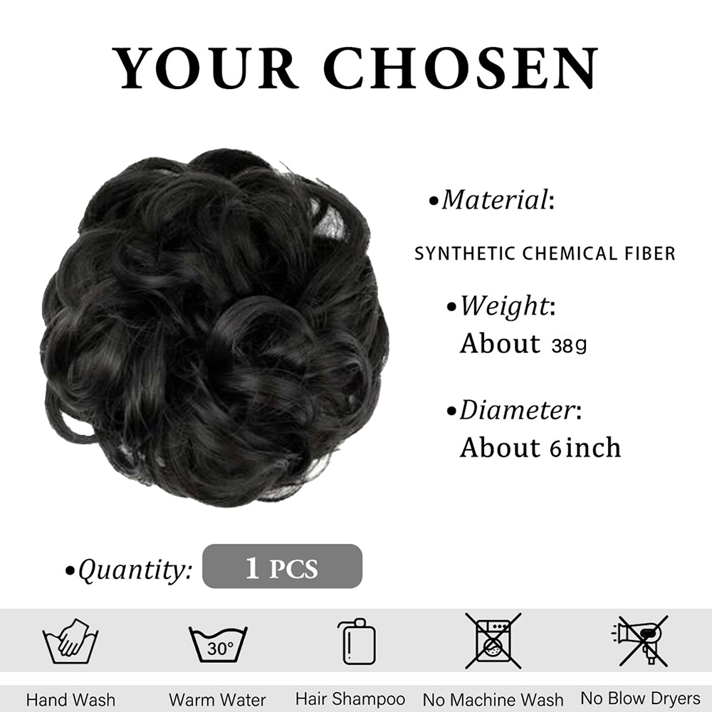 Extensiones de moño de pelo sintético para mujer, coleteros de pelo rizado desordenado, moño negro, Donut, piezas Updo para uso diario en fiestas