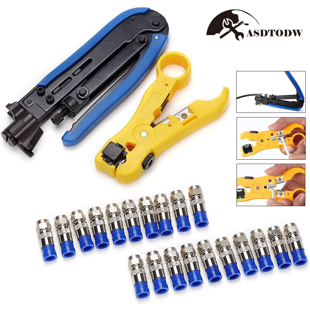 RG6 Compression Tool Coax Cable Crimper Kit RG6 RG11 RG59 F81 with 20PCS F Compression Connectors