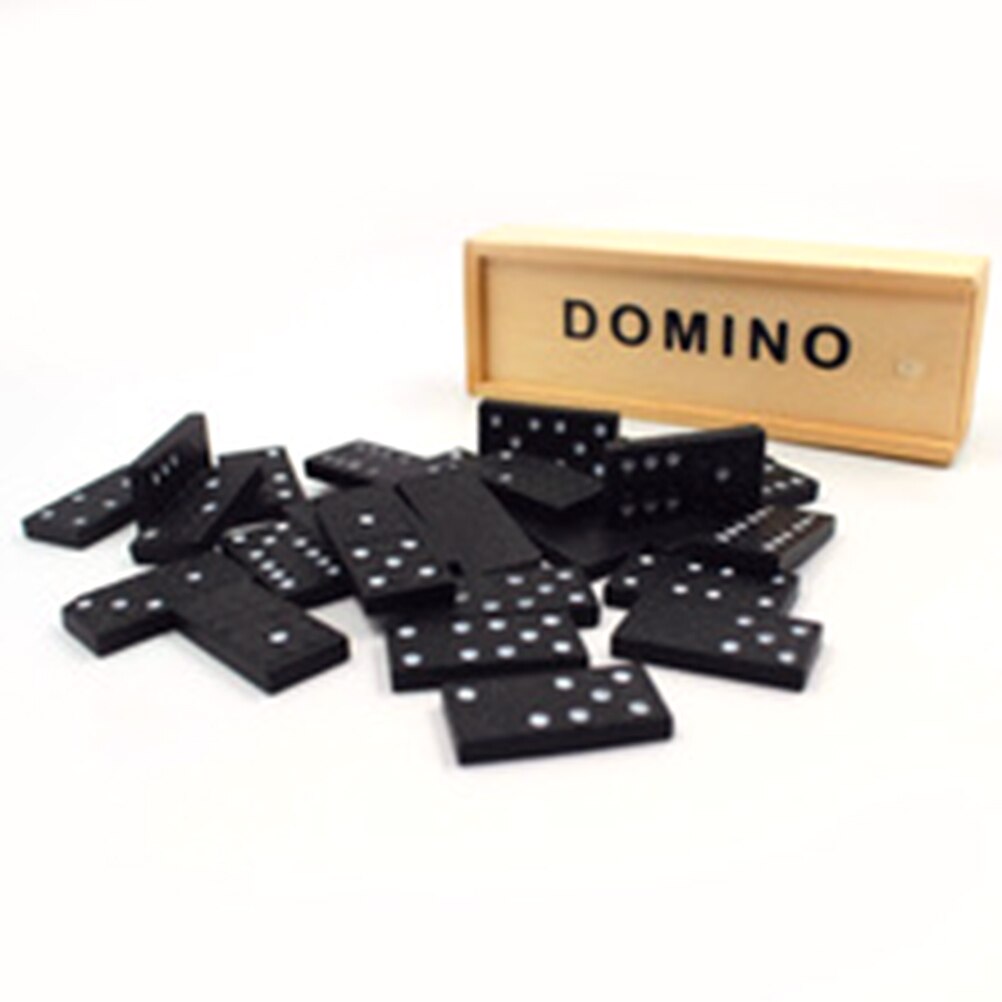 Træ domino puslespil brætspil med trækasse spil 28 stk blokke sjovt spil til børn engelsk instruktioner