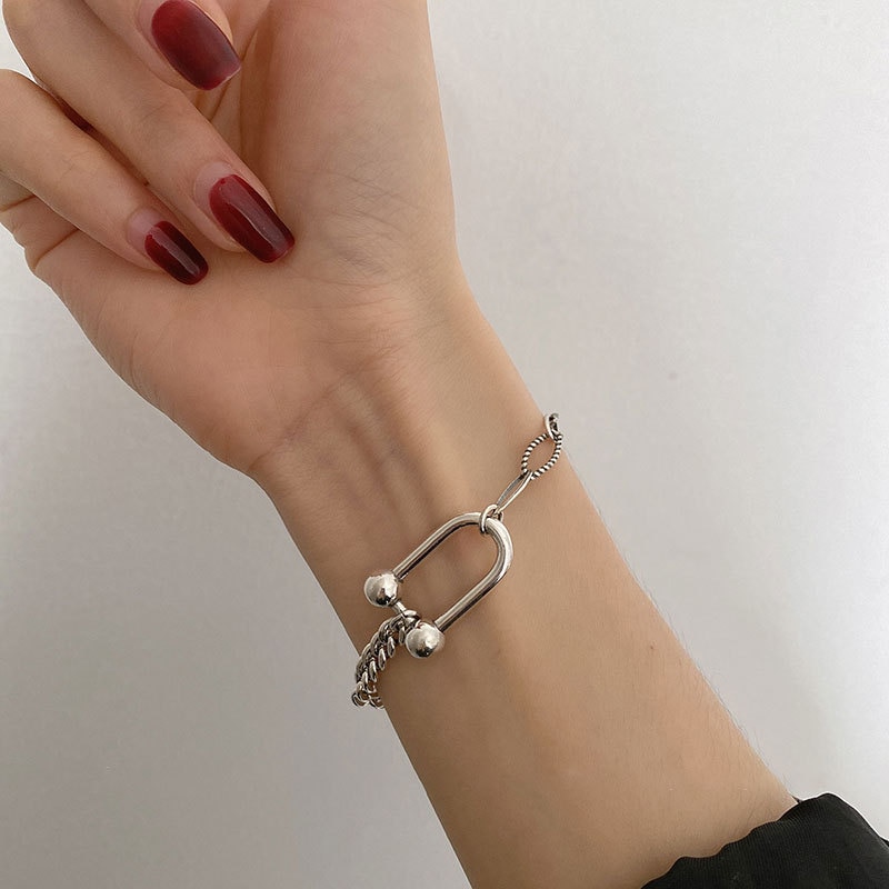 Foxanry 925 Stempel C-bilden Dicke Kette Armbinde Neue Jahrgang Punk Dicke Kette Partei Schmuck für Frauen