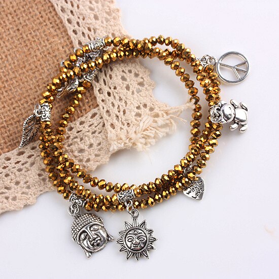 Vintage Kristallen Glazen Hart Zon Olifant Hanger Bedels Voor Armband Elastische Wrap Armband Vrouwen Sieraden Meisjes Mode: Style 1