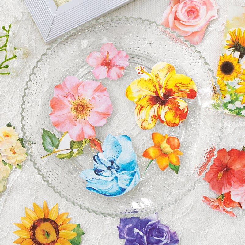 16 pakker/parti blomsterhage tur serie skrivesaker klistremerke dekorasjon delt antrekk teip papir maskering washi klistremerke