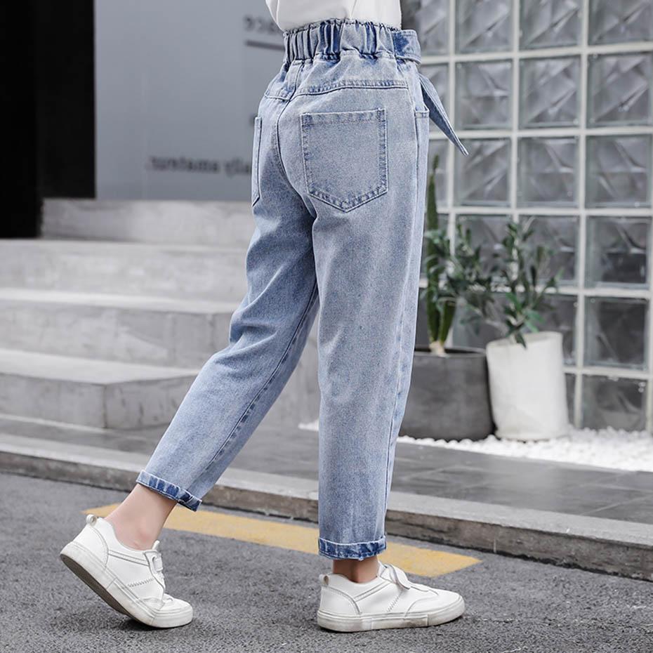 Forår børne jeans pige solide jeans til piger sløjfe piger jeans bukser efterår afslappet pigetøj 6 8 10 12 14 år