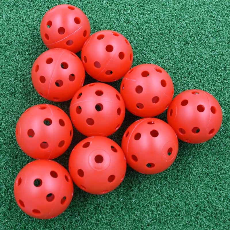 10Pcs 41mm Golf Training Balls Plastic Airflow Hollow with Hole Golf Balls Outdoor Golf Practice Balls Golf Accessories: Red