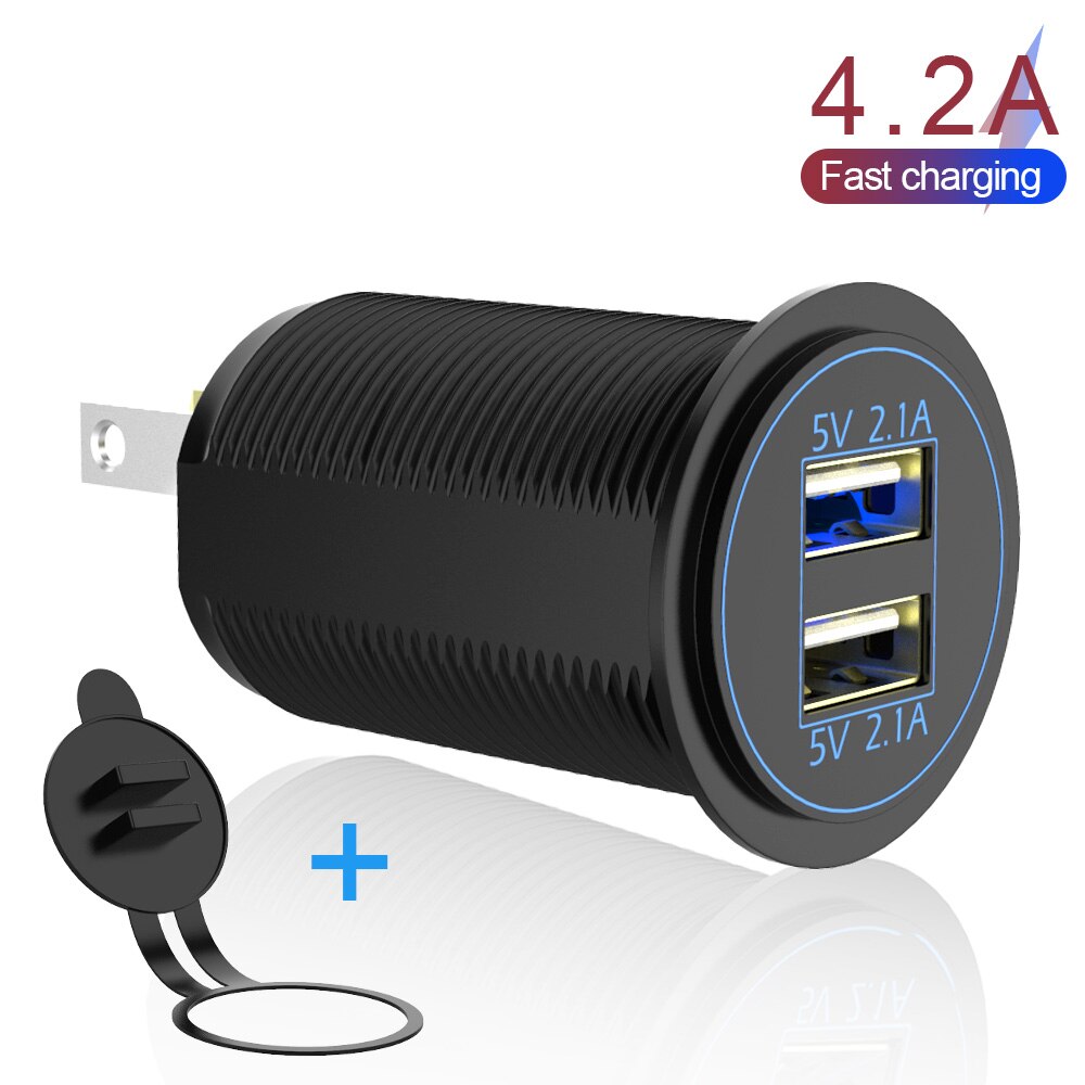 LEEPEE 12-24V 2 Port USB Dual USB Charger Power Adapter Socket 5V 4.2A output for Auto Marine Motorcycle Truck LED Blue Light