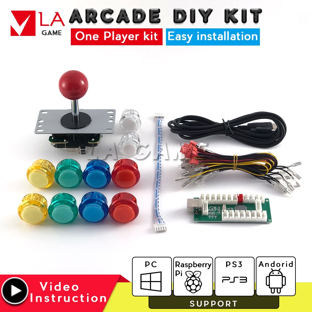 Arcade Kast Diy Kit Voor 1 Speler Sanwa Joystick Usb Naar Pc/Rasberry Pi Led 30Mm Arcade Knop set Arcade Console Kit Controle