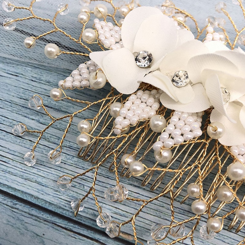Håndlavet krystal bryllup hår tilbehør tiara pandebånd hovedstykke simuleret perle brude hår smykker