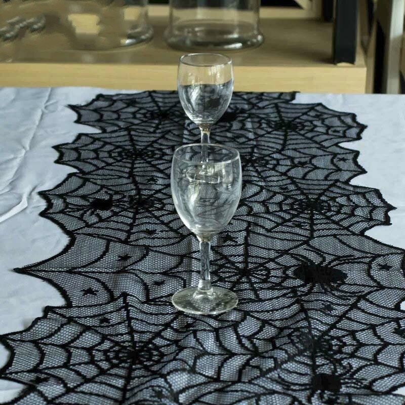 45x183cm Halloween Spider Web Table Runner Black Lace Tablecloth Halloween Table Decor Festival Party Supplies