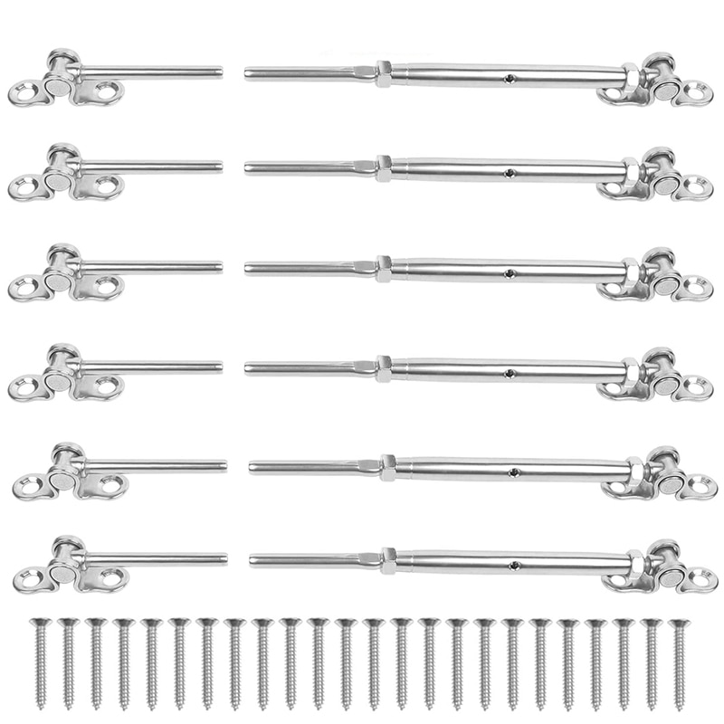 Big 6 Pack T316 Stainless Steel Cable Railing Kits Fit 1/8Inch Stainless Steel Wire Rope Cable for Cable Railing Systems