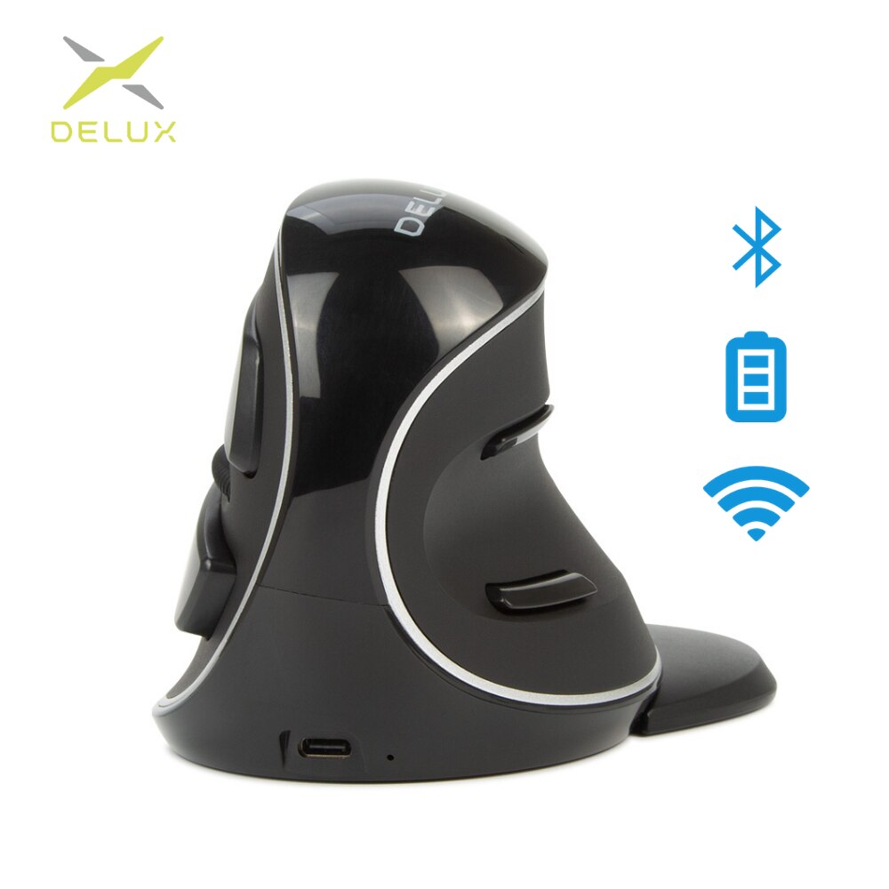 DELUX M618PD bezprzewodowa ergonomiczna mysz pionowa Bluetooth + 2.4Ghz 4000DPI akumulator 6 przycisków myszy na PC Laptop