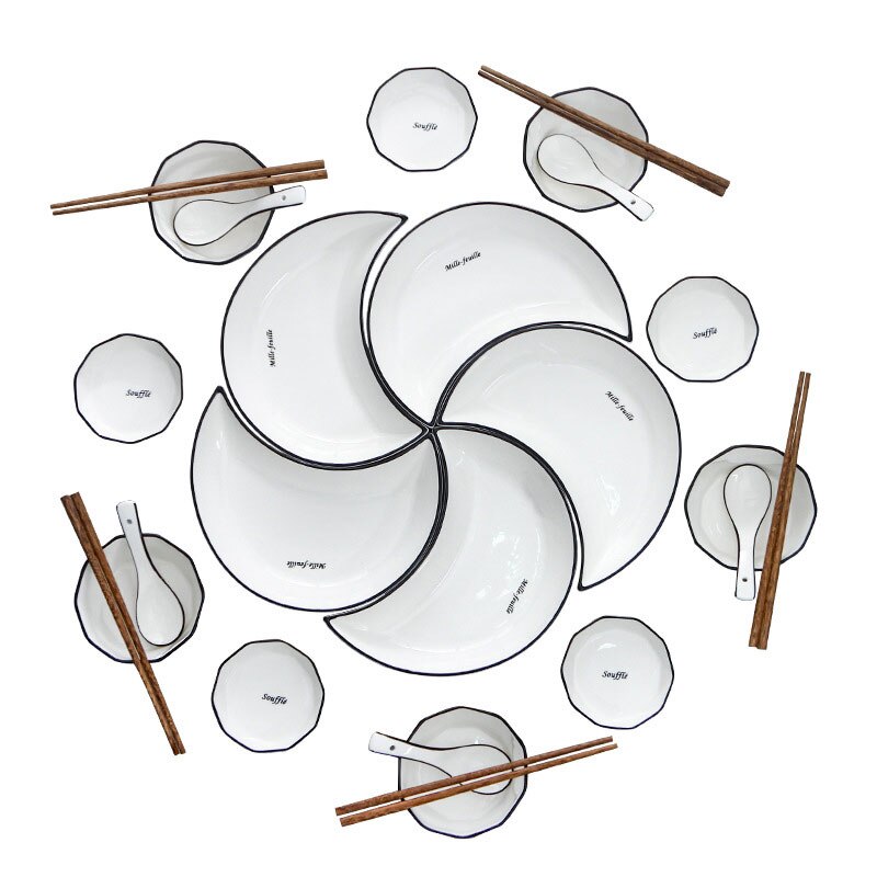 Ceramic Tableware Moon Shape Plate Set Kitchen Accessories Food And Fruit Sara Dishes For Dinner Cutlery