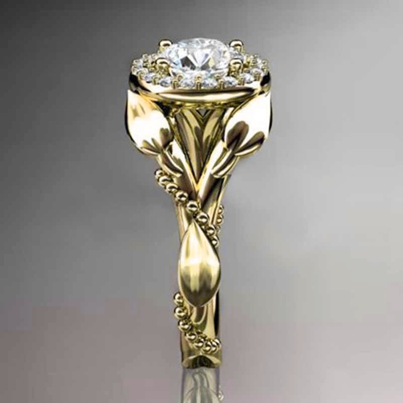 Huitan Braut Ring Für Frauen golden Blatt Mit kubisch Zirkon Schmuck Ring Hochzeit Engagement Ring Für Damen