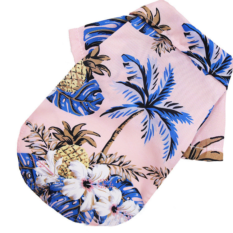 Summer Dog Clothes Coconut Tree Pineapple Flower Print Dog Cat Shirt Short Sleeve Beach Hawaiian Style Clothes For Pets