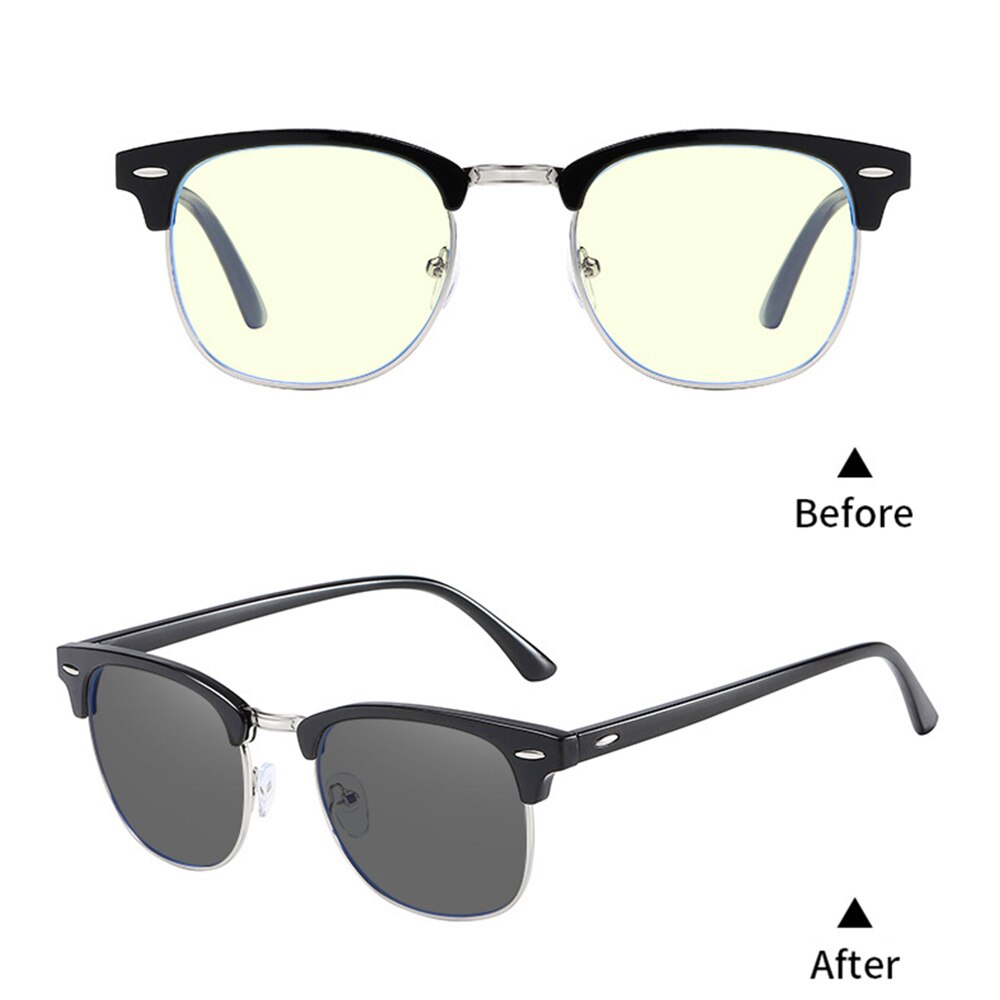 Anti-blauw licht bril heren retro vierkante fotochromatische computerbril dames schadelijke licht blokkerende bril mannelijke verkleuring: Zwart zilverkleur