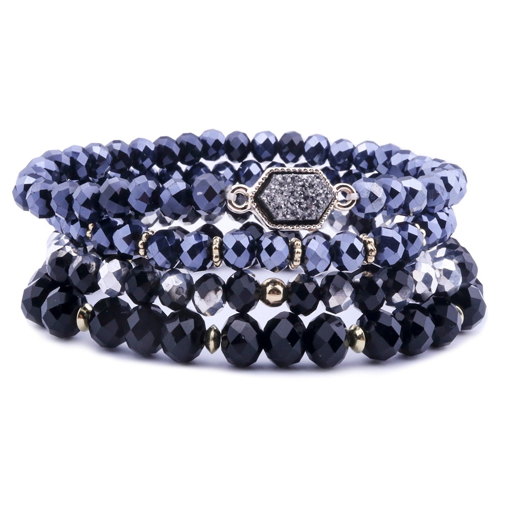 WIW 4 unids/set estirable de cuentas de cristal pulseras combinadas Pack de de las mujeres de alivio del estrés Yoga