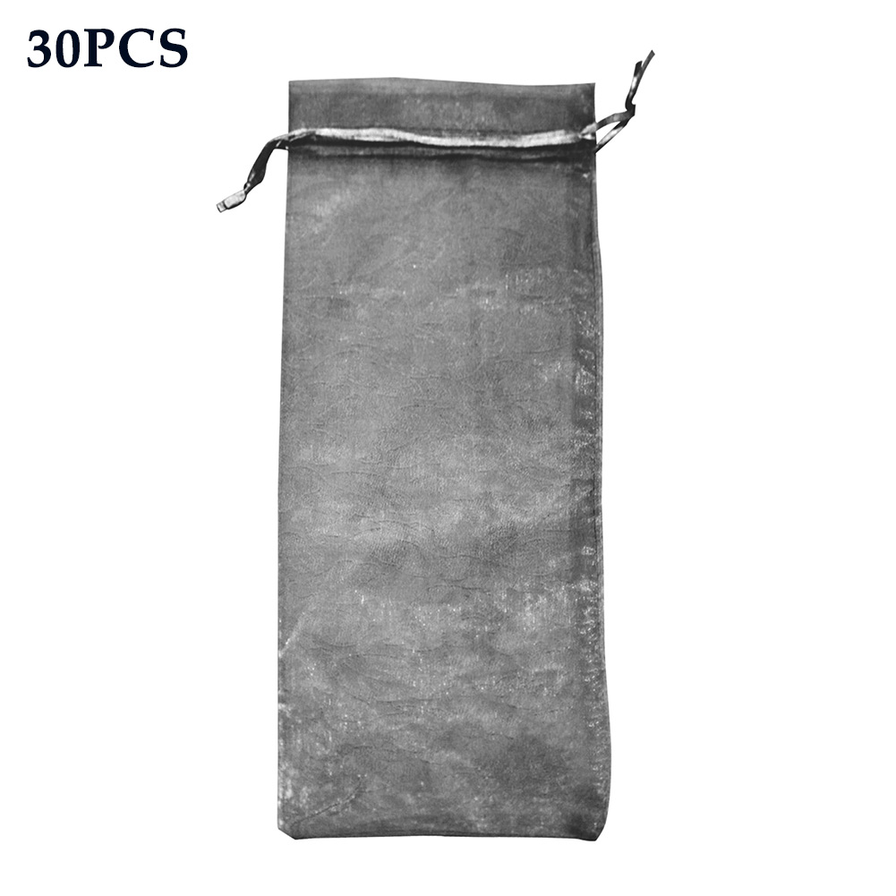 30pcs Packaging Bottle Cover Fine Mesh Wrapping Transparent Wine Bag Organza Party Wedding Pouch Drawstring: black