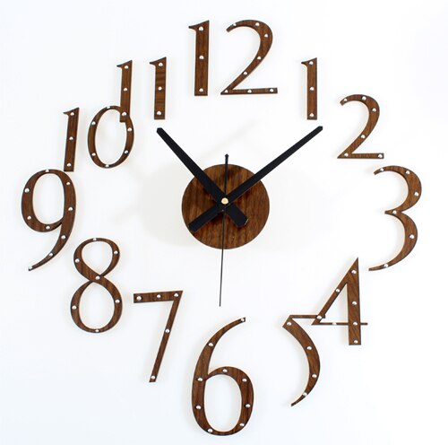 DIY Wooden Wall Clock Modern Living Room Wood Clocks Quartz Digital Wall Watch 3D Stickers Silent Home Decor: With Rivet