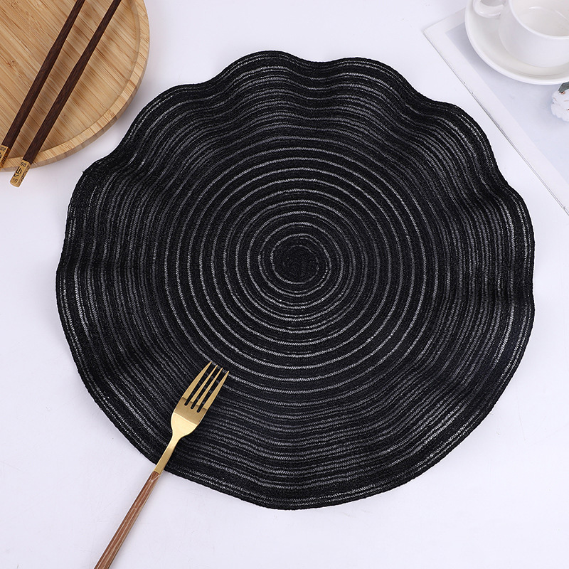 Tovagliette rotonde ondulate Set di 6 tovagliette a cerchio intrecciate intrecciate da 15 pollici per tavoli da pranzo tovagliette da cucina lavabili: Black