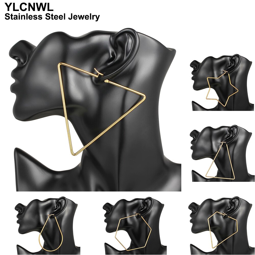 Geometric Hoop Earrings For Women Stainless Steel Gold Color Big Large Earrings Statement Jewelry