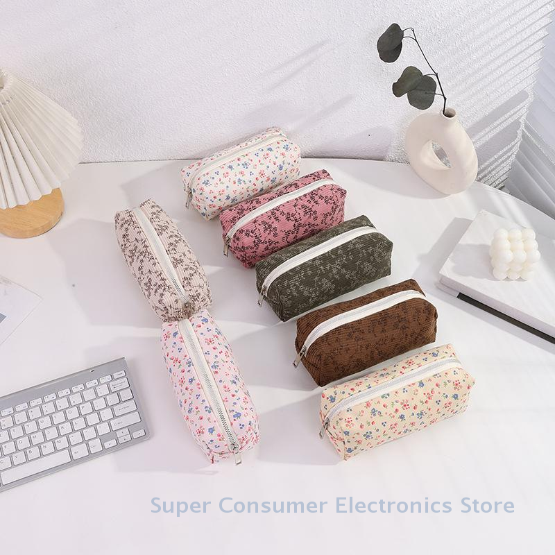 Cute Printed Pencil Case Aesthetic Retro Floral Pencil Pouch Flower Cosmetic Bag Large Capacity Stationery Organizer Supplies
