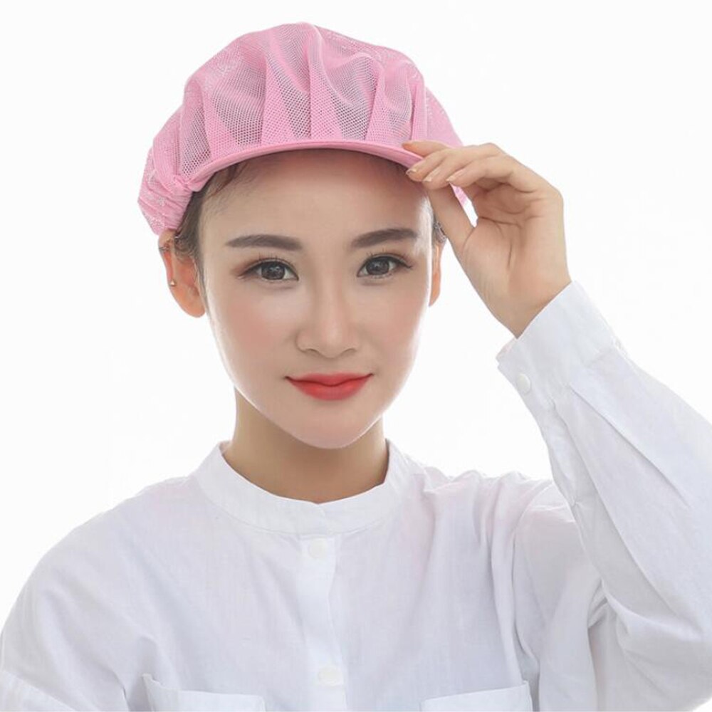 ¡Novedad de ! gorros de Ropa de Trabajo Unisex para trabajadores de fábrica, gorros de malla elásticos para hombres y mujeres, gorros transpirables para servicio de alimentos en almacenes y talleres: Rosa