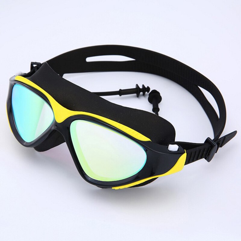 Svømmebriller voksen vandtæt uv-beskyttelse anti-tåge justerbare dykningsbriller svømmebriller: Sort gul