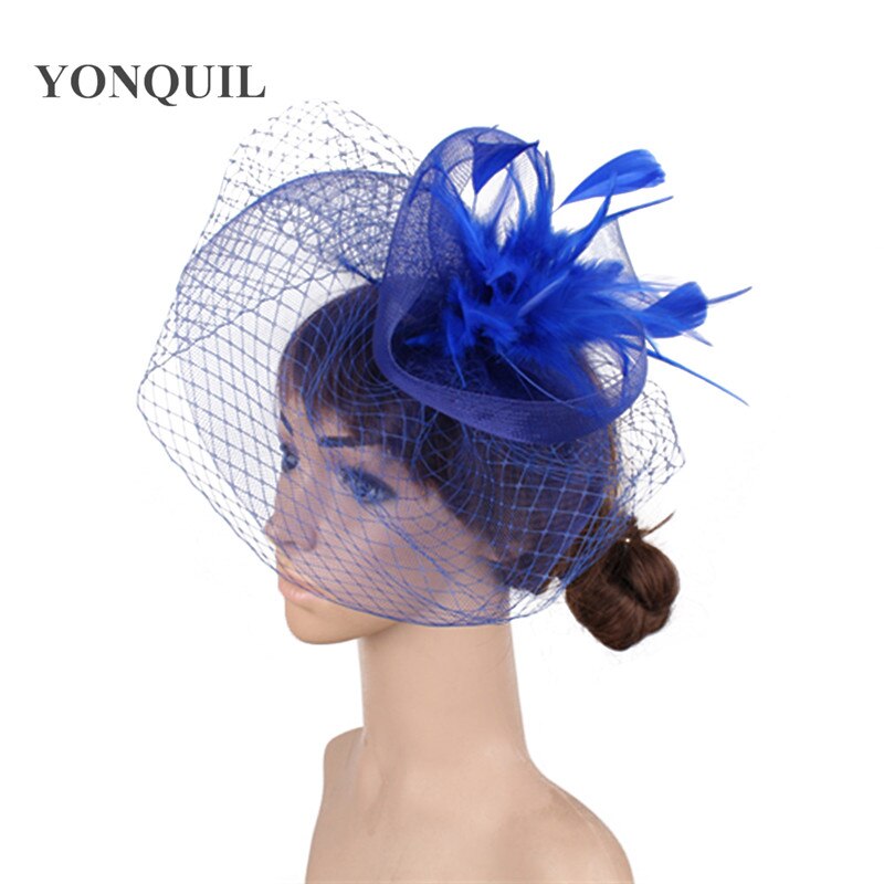 Șic, făcută manual pentru nuntă, tulle, pălărie de fascinator, accesorii din plasă, pălărie pentru mireasă, pentru femei, nailon, pentru femei, pentru petrecere, pentru cină, pălărie mireasa: Albastru