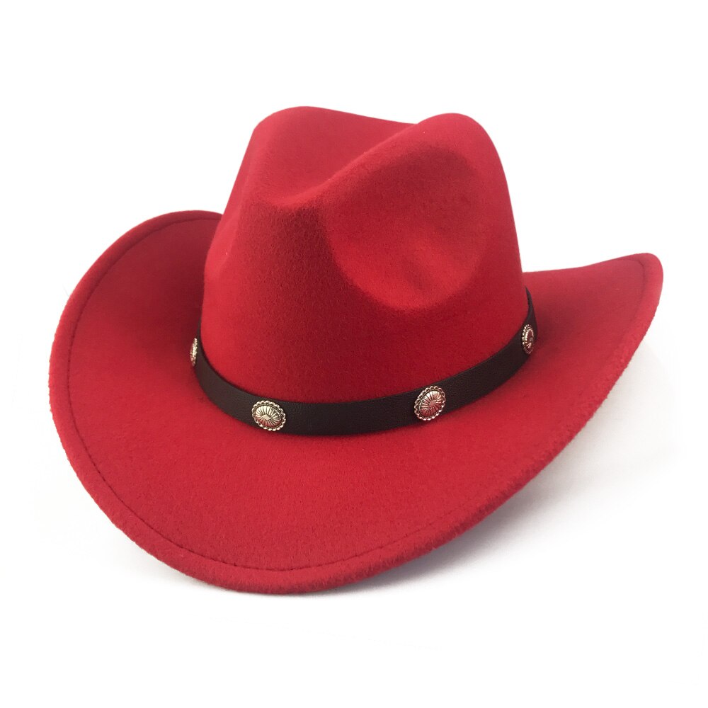 YY-gorra clásica de vaquero occidental para hombre y mujer, sombrero con cinturón de cuero pu, gorros de Jazz para vaquera, 9 colores, CB20070: Red Cowboy Cap