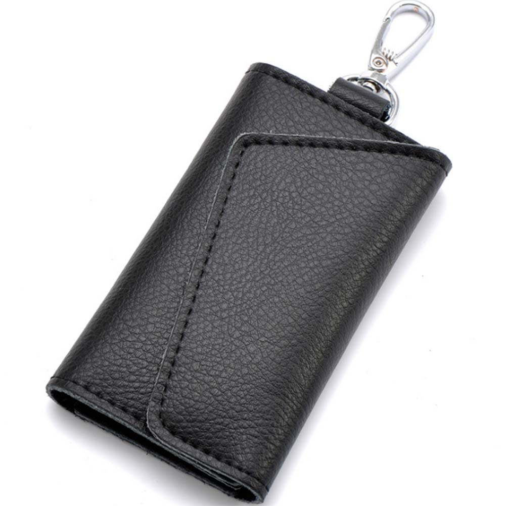 Men Car Keys Bag Case Leather Business Card Holder Organizer Keychain Wallet Cover: Black