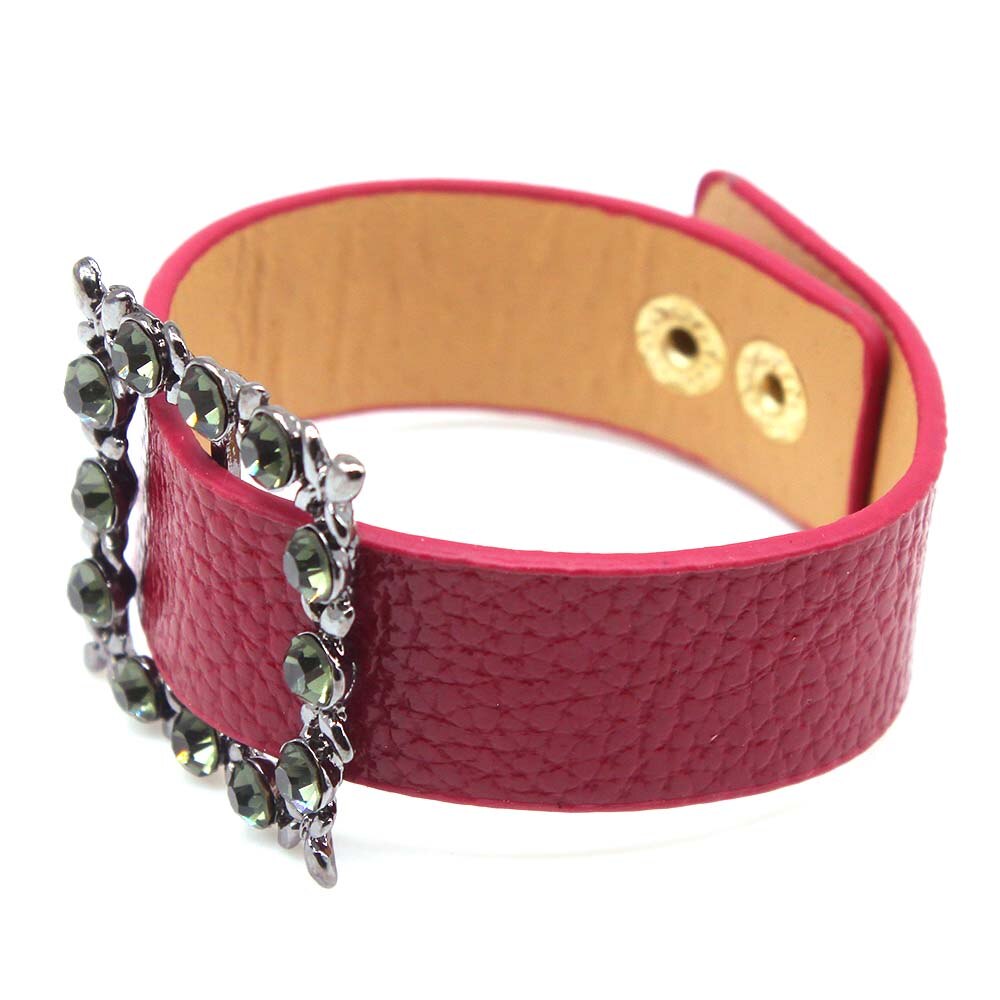 D&D European Punk Wide Crystal Charm Leather Bracelet & Bangles For Women Cuff Bracelet Wedding Jewelry