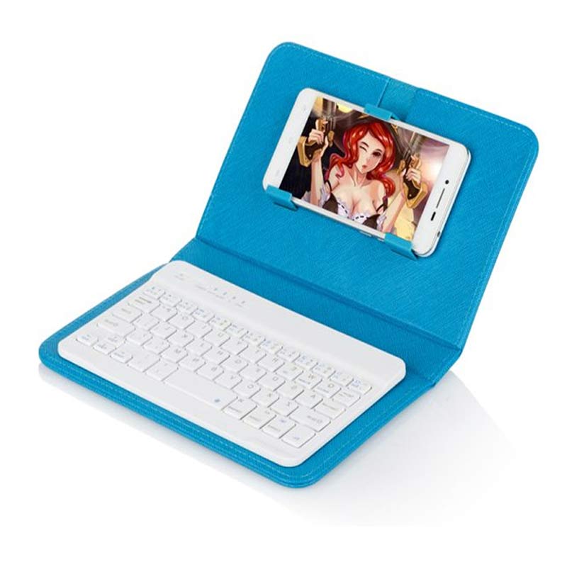 Funda de piel sintética para teclado inalámbrico, funda protectora portátil para iPhone 6 7, teléfono móvil con teclado Bluetooth: Light blue