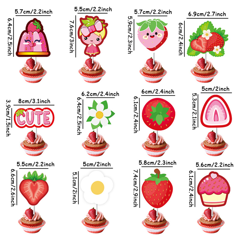 Strawberry Theme Girl's Birthday Party Decoration Disposable Fruit Tableware Tablecloth Balloons Banner Cake Toppers Baby