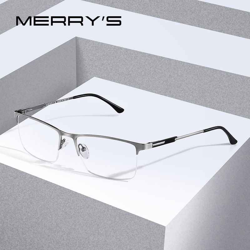 Merry's men titanium legering brilmontuur heren vierkante ogen bijziendheid bril op sterkte heren half optisch  s2064