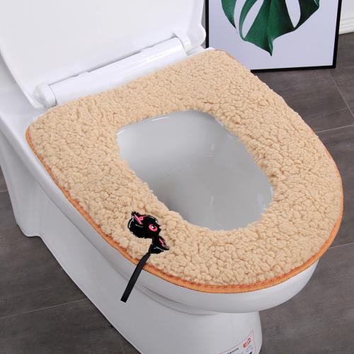Couvercle de siège de toilette confortable et lavable pour la salle de bain, à la maison, en hiver, tapis de couverture et coussin avec support, Gadget pour la salle de bain à la maison: Khaki