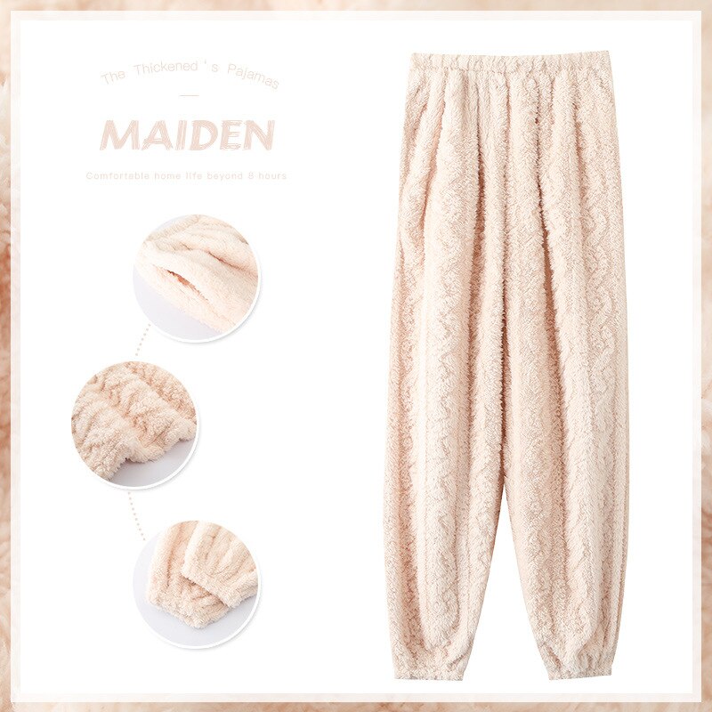 Pantalones de pijama de franela para mujer, pantalón grueso y cálido para dormir, holgado, cómodo, de lana Coral, de felpa, informal: 882 / M
