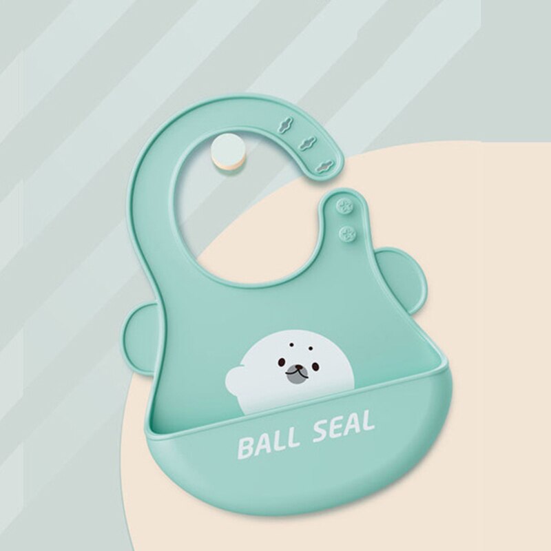Baberos de bebé de dibujos animados lindos impermeable bebé alimentación cosas letra impresa ajustable niños niña niño Baberos suave de silicona niños delantal: Green