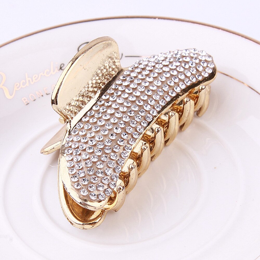 Glitter rhinestone hårklør for kvinner legert hårnåler krabbeklemme kjerringrokk grip klips hårtilbehør