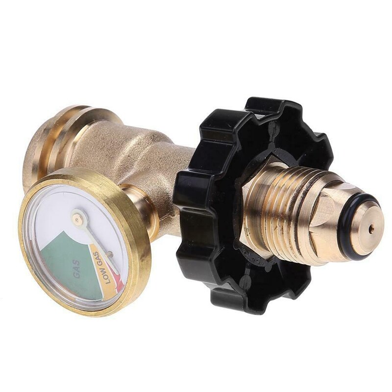 2Pcs Propane Tank Brass Adapter with Pressure Meter Gauge for LP Gas Grill BBQ RV