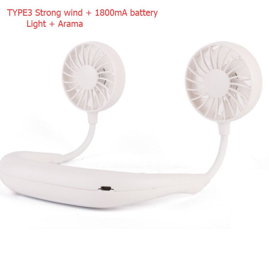 Mini USB Portable Fan Neck Fan Neckband With Rechargeable Battery Small Desk Fans handheld Air Cooler Light and Arama: Type3 White