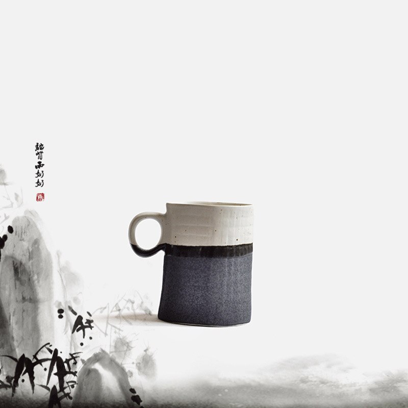 Drikkekrus i retro japansk stil keramisk keramikk kaffe melk te krus kopp med håndtak hvitt blekk par kopp: Svart