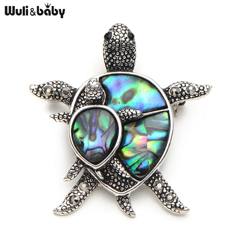 Natural Shell Turtle Brooches For Women And Men Alloy Couple Turtle Animal Brooch Pins For Suits Sweater Dress Hat Scarf Pins