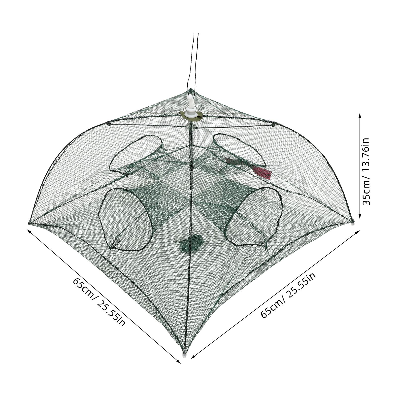 Trampa plegable para cangrejos, jaula de inmersión fundida, red de pesca para peces, pececillos, gambas, de paraguas (4 agujeros)