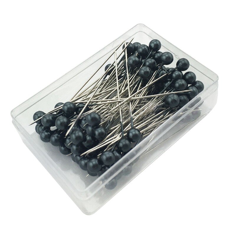100Pcs Parel Naald Ronde Hoofd Kleding Naald Diy Decoratie Ambachten Bruiloft Broche Naald Naald Positionering Doos: black
