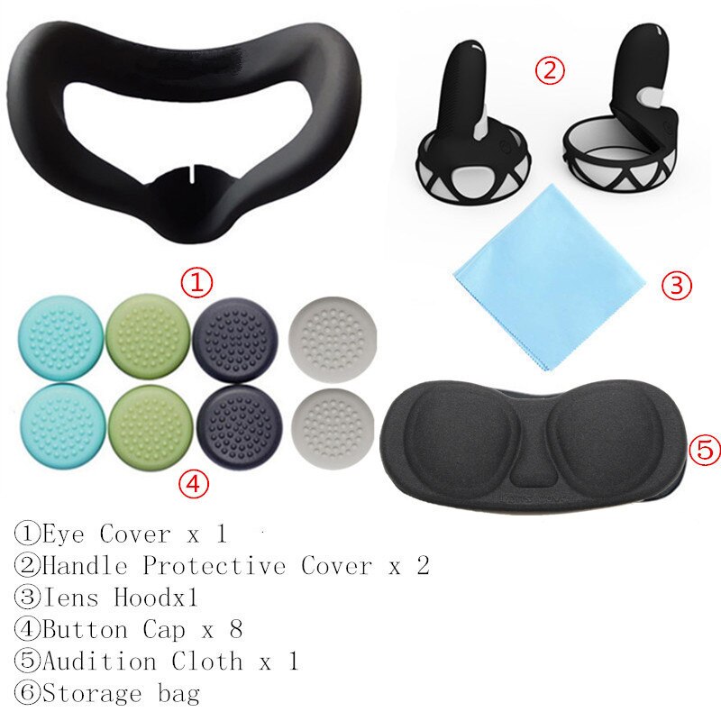 Oculus Quest 2 Case VR Touch Controller Shell Lens Rod Cap Handle Grip Protective Cover Set For Oculus Quest 2 VR Accessories: Black